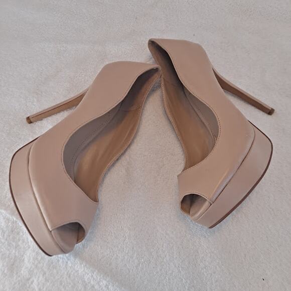 Vince Camuto Platform Stilettos Lainey Size 7 Beige Leather 4.75" Tan Cream - Picture 10 of 14